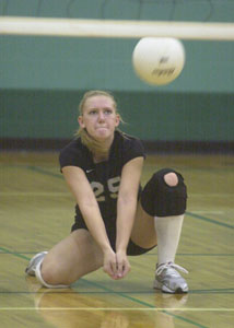 Celina's Jamie Siefker passes the ball to a teammate during their game against Kenton on Thursday. Siefker helped the Bulldogs to a 25-23, 25-18, 25-12 win. <br>dailystandard.com