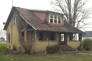 A gutted shell is all that remains of the home rented by Shawn Depweg, 6402 state Route 707, Mendon. Depweg, who lost all of his belongings, was not home when the blaze broke out Saturday night. The Mendon Fire Department continues to investigate the cause of the blaze and no loss figure has been set. Owner Bob Fetters reportedly had insurance to cover the structure. Depweg, who moved in six months ago, apparently did not have content insurance.<br>dailystandard.com