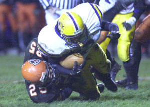 Coldwater's Ross Homan takes down an Avon ballcarrier. Homan and the rest of the Cavs will try to avenge last season's loss to Delta when the teams play at Lima Stadium on Friday.<br>dailystandard.com