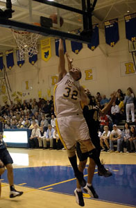 St. Marys' Wes Clark tries to put one in the basket during Friday's home game with Bath. Clark scored 16 in the 'Riders' win.<br>dailystandard.com