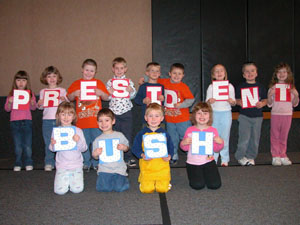 A group of children from Grace Land Preschool in Celina sends warm greetings to George W. Bush. The children, ages 4 and 5, learned last week about former presidents George Washington and Abraham Lincoln, who are honored on Presidents Day today.<br>dailystandard.com