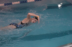 Celina's Kylie Samples practies her stroke in this file photo taken the week leading up to the state swimming and diving championships on Friday. Samples was part of the Celina girls' 200-yard medley relay team.<br>dailystandard.com