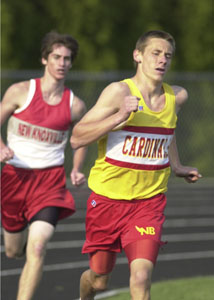 New Bremen's Jason Dammeyer captured the 1,600-meter run on Monday afternoon during the quadrangular meet at Fort Recovery. The Cardinals also captured the team title on the boys side of the meet.<br>dailystandard.com