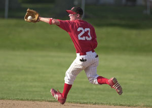 St. Henry's Josh Werling gets ahold of the ball during Tuesday's ACME sectional game against Fort Recovery.<br>dailystandard.com