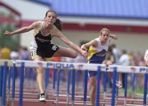 Parkway freshman Marian Bevington, left, has a solid chance to place in the top eight in the 100-meter hurdles at the Division III state meet starting Friday in Columbus.<br></br>dailystandard.com