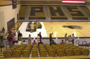 The Parkway Panthers will now be playing on this 17,400 square foot gym floor at the school district's new education complex. The gym has the capacity to seat 2,000 people. There's no doubt this is Pantry county with the gold seats spelling out P H S (Parkway High school).<br></br>dailystandard.com