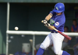 Grand Lake's Dusty Hammond had a pair of hits, including this one in the second inning, but the Mariners were beaten at home on Tuesday by Lima, 9-5. See story on page 3B.<br></br>dailystandard.com