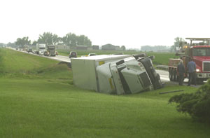 A semitrailer was blown over by high winds on Thursday afternoon along U.S. 127, just north of U.S. 33 in northern Mercer County. The National Weather Service reported winds at 80 mph whipping through the Grand Lake area. Numerous sightings by local residents of tornadoes in the area have not yet been confirmed by the weather service. See more storm pictures on pages 4A and 10A.<br></br>dailystandard.com
