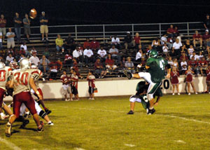 Celina's Brandon Ley, 47, kicks an extra point during the Bulldogs' game against Lima Senior at Celina Stadium on Friday night. Lima Senior defeated Celina, 26-24.<br></br>dailystandard.com