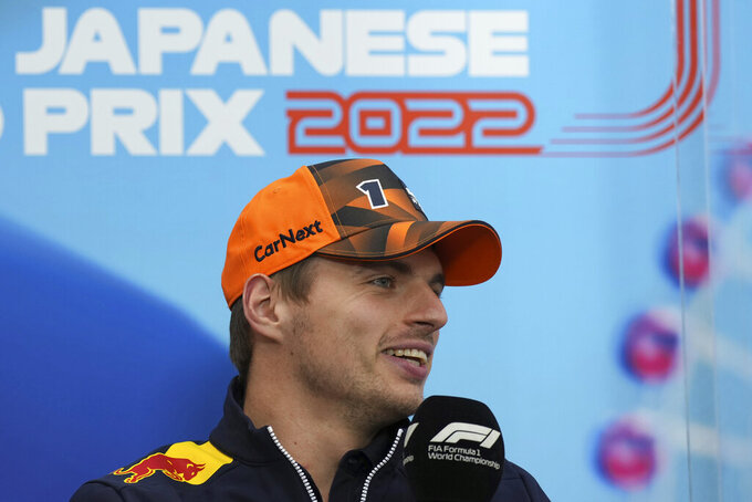 Red Bull driver Max Verstappen of the Netherlands attends a news conference, ahead of the Japanese Formula One Grand Prix at the Suzuka Circuit in Suzuka, central Japan, Thursday, Oct. 6, 2022. (AP Photo/Eugene Hoshiko)